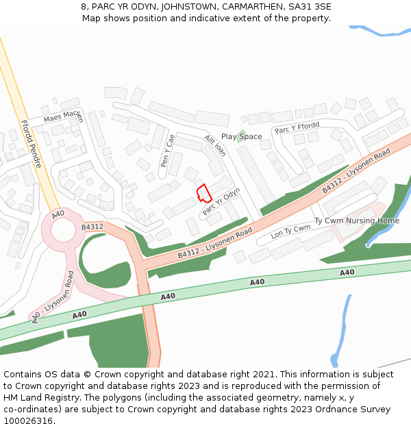 8, PARC YR ODYN, JOHNSTOWN, CARMARTHEN, SA31 3SE: Location map and indicative extent of plot