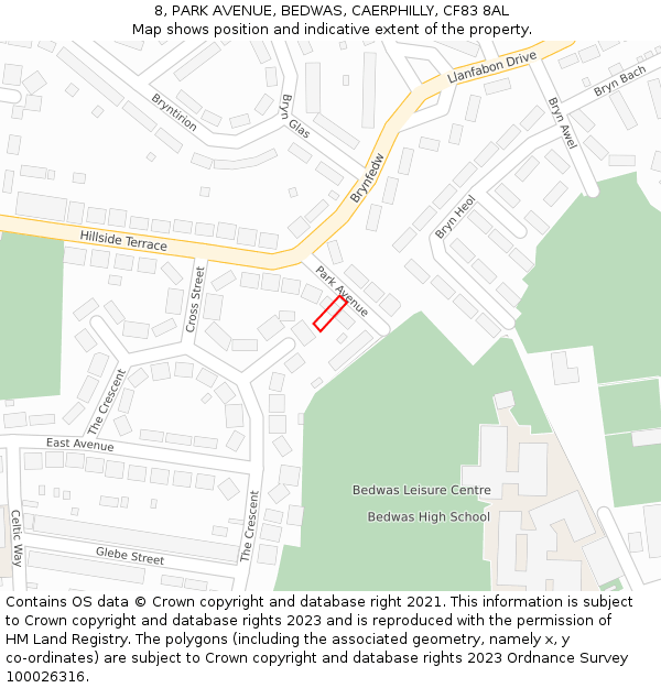 8, PARK AVENUE, BEDWAS, CAERPHILLY, CF83 8AL: Location map and indicative extent of plot