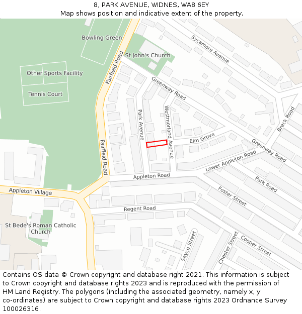 8, PARK AVENUE, WIDNES, WA8 6EY: Location map and indicative extent of plot