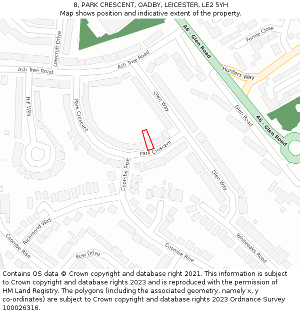 8, PARK CRESCENT, OADBY, LEICESTER, LE2 5YH: Location map and indicative extent of plot