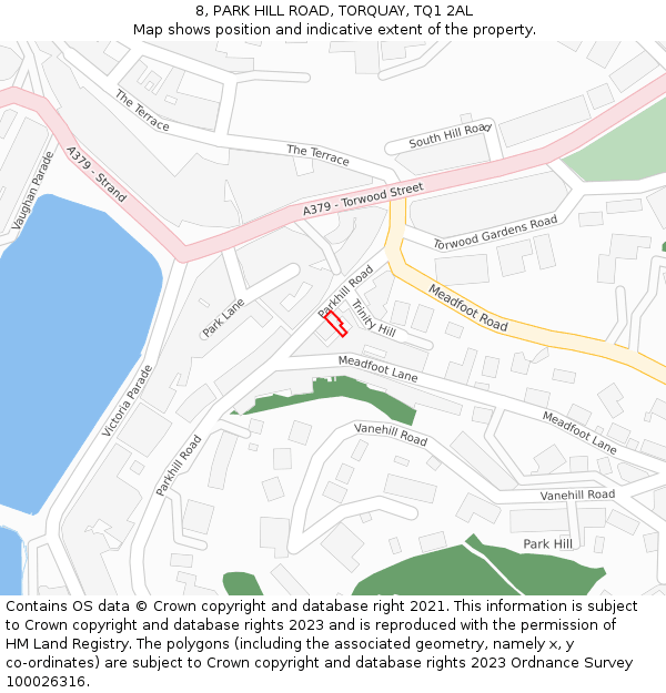 8, PARK HILL ROAD, TORQUAY, TQ1 2AL: Location map and indicative extent of plot