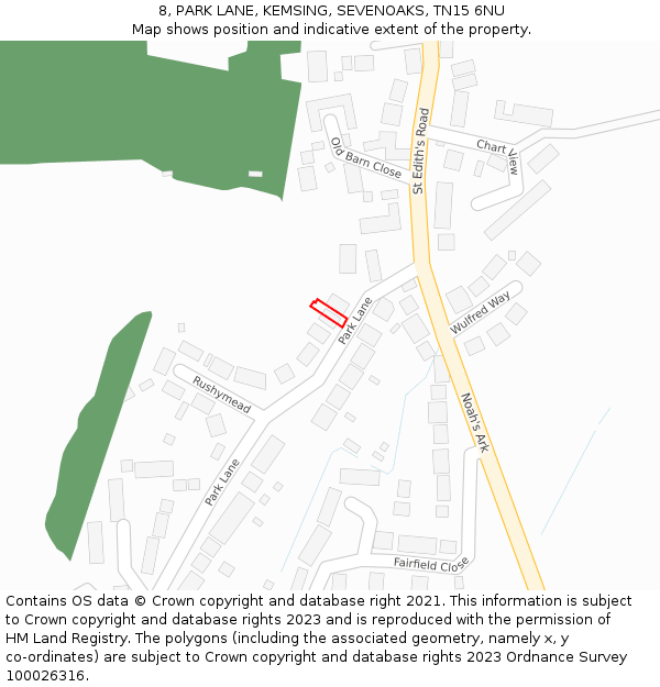 8, PARK LANE, KEMSING, SEVENOAKS, TN15 6NU: Location map and indicative extent of plot