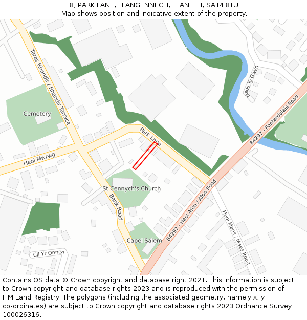 8, PARK LANE, LLANGENNECH, LLANELLI, SA14 8TU: Location map and indicative extent of plot