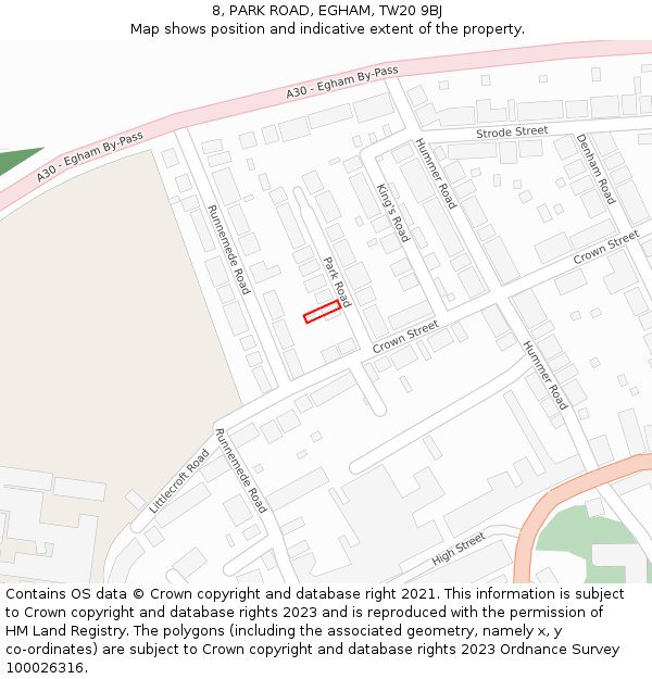 8, PARK ROAD, EGHAM, TW20 9BJ: Location map and indicative extent of plot