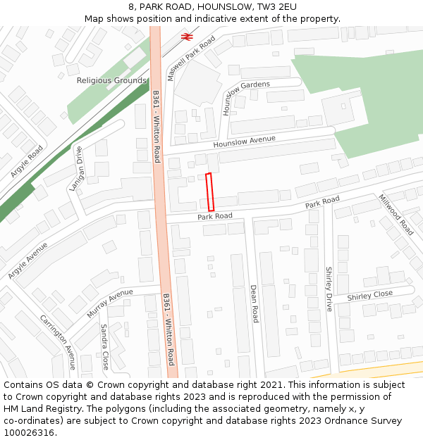 8, PARK ROAD, HOUNSLOW, TW3 2EU: Location map and indicative extent of plot