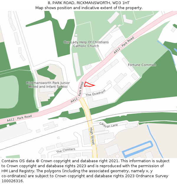 8, PARK ROAD, RICKMANSWORTH, WD3 1HT: Location map and indicative extent of plot