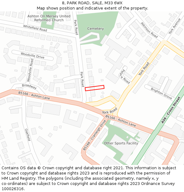 8, PARK ROAD, SALE, M33 6WX: Location map and indicative extent of plot