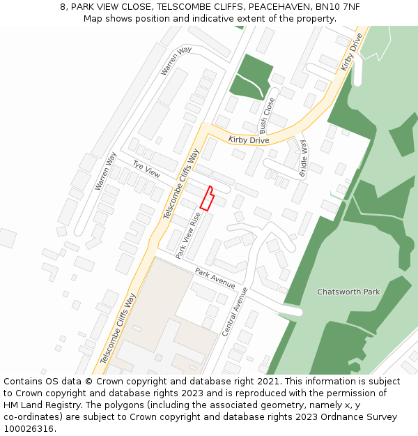 8, PARK VIEW CLOSE, TELSCOMBE CLIFFS, PEACEHAVEN, BN10 7NF: Location map and indicative extent of plot