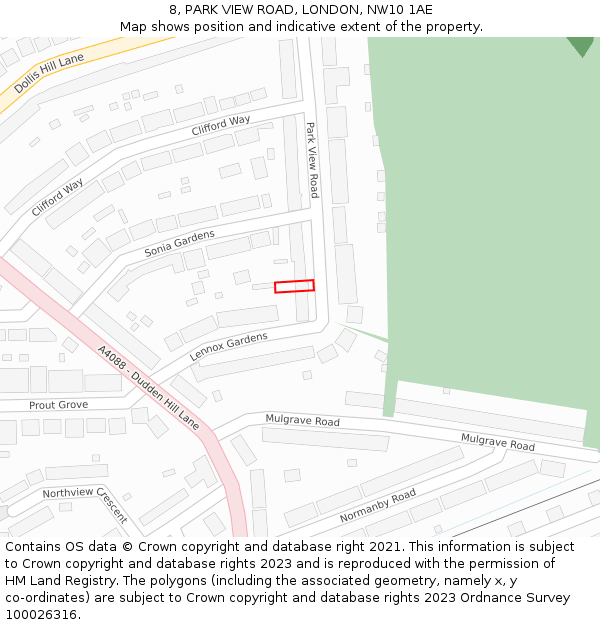 8, PARK VIEW ROAD, LONDON, NW10 1AE: Location map and indicative extent of plot