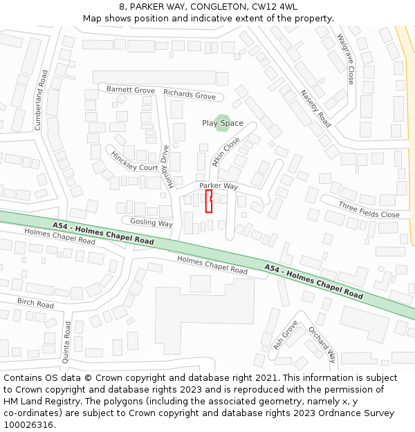 8, PARKER WAY, CONGLETON, CW12 4WL: Location map and indicative extent of plot