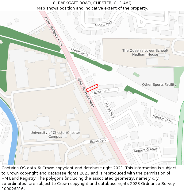 8, PARKGATE ROAD, CHESTER, CH1 4AQ: Location map and indicative extent of plot