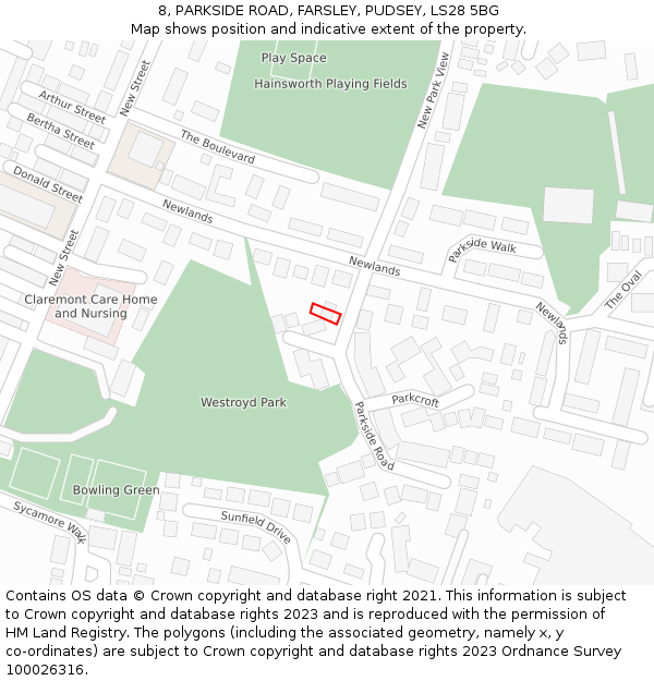 8, PARKSIDE ROAD, FARSLEY, PUDSEY, LS28 5BG: Location map and indicative extent of plot