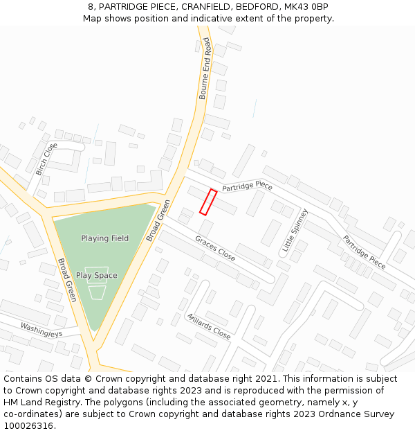 8, PARTRIDGE PIECE, CRANFIELD, BEDFORD, MK43 0BP: Location map and indicative extent of plot