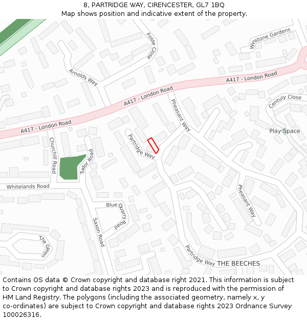 8, PARTRIDGE WAY, CIRENCESTER, GL7 1BQ: Location map and indicative extent of plot