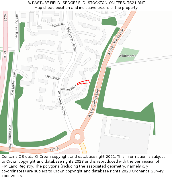 8, PASTURE FIELD, SEDGEFIELD, STOCKTON-ON-TEES, TS21 3NT: Location map and indicative extent of plot