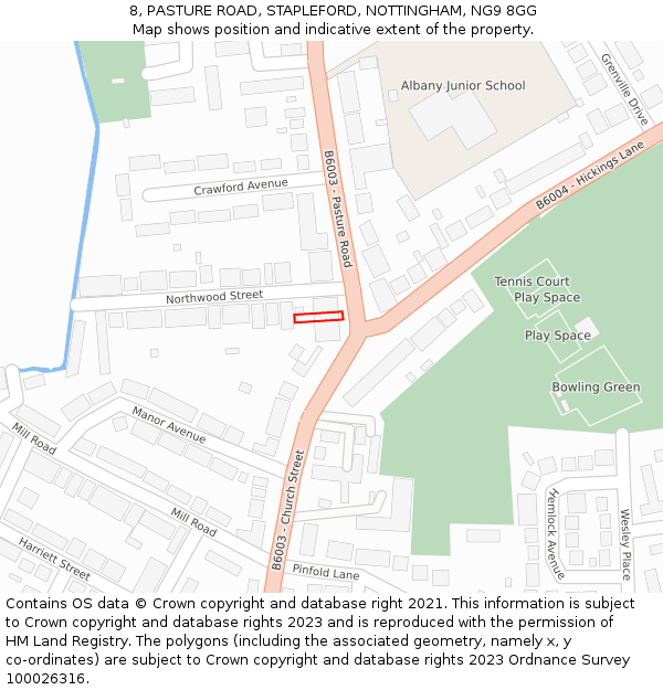 8, PASTURE ROAD, STAPLEFORD, NOTTINGHAM, NG9 8GG: Location map and indicative extent of plot