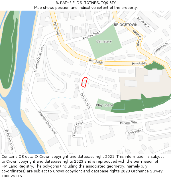8, PATHFIELDS, TOTNES, TQ9 5TY: Location map and indicative extent of plot
