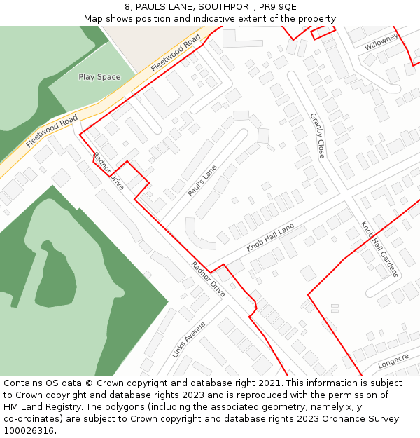8, PAULS LANE, SOUTHPORT, PR9 9QE: Location map and indicative extent of plot