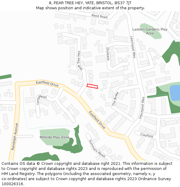 8, PEAR TREE HEY, YATE, BRISTOL, BS37 7JT: Location map and indicative extent of plot