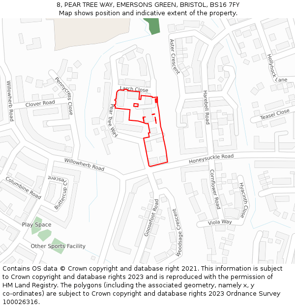8, PEAR TREE WAY, EMERSONS GREEN, BRISTOL, BS16 7FY: Location map and indicative extent of plot