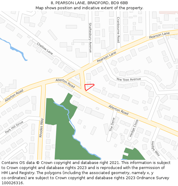 8, PEARSON LANE, BRADFORD, BD9 6BB: Location map and indicative extent of plot