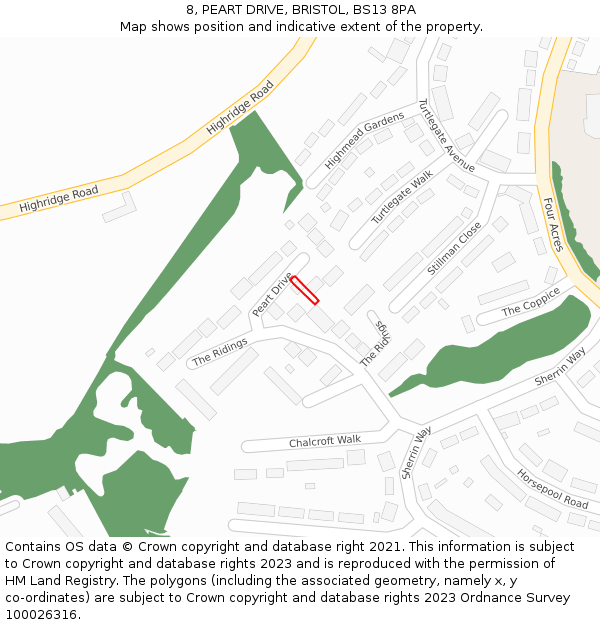 8, PEART DRIVE, BRISTOL, BS13 8PA: Location map and indicative extent of plot