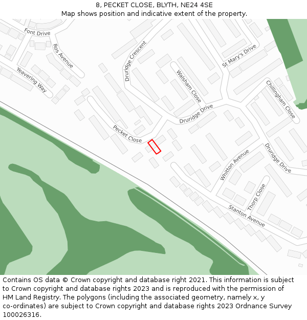 8, PECKET CLOSE, BLYTH, NE24 4SE: Location map and indicative extent of plot