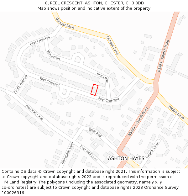 8, PEEL CRESCENT, ASHTON, CHESTER, CH3 8DB: Location map and indicative extent of plot