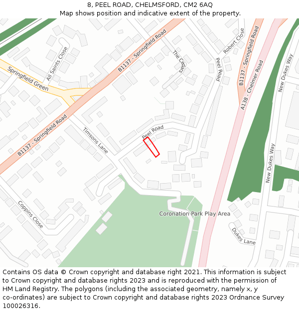 8, PEEL ROAD, CHELMSFORD, CM2 6AQ: Location map and indicative extent of plot