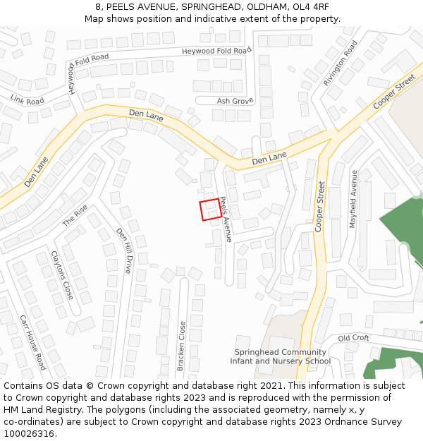 8, PEELS AVENUE, SPRINGHEAD, OLDHAM, OL4 4RF: Location map and indicative extent of plot