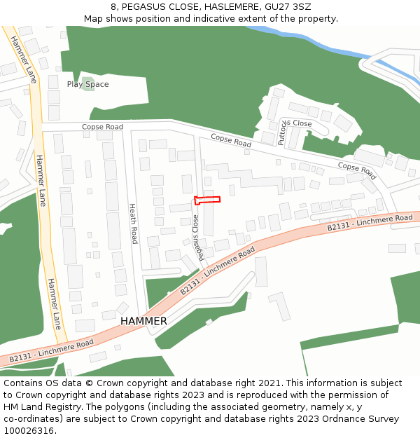 8, PEGASUS CLOSE, HASLEMERE, GU27 3SZ: Location map and indicative extent of plot