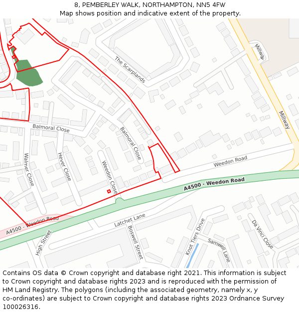 8, PEMBERLEY WALK, NORTHAMPTON, NN5 4FW: Location map and indicative extent of plot