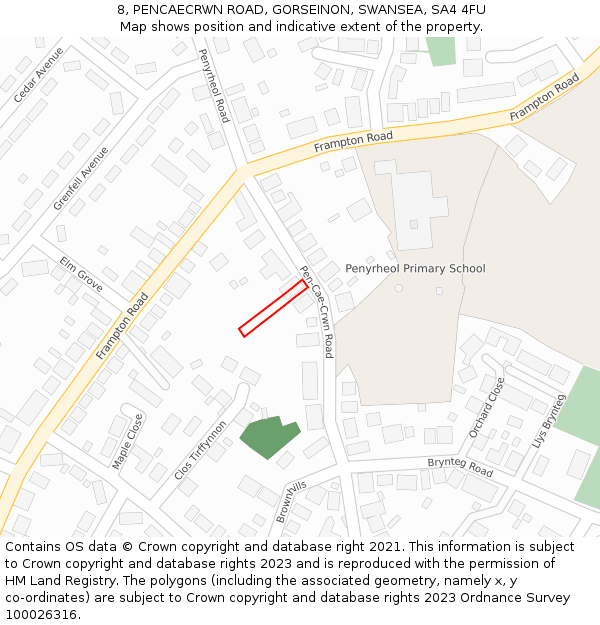 8, PENCAECRWN ROAD, GORSEINON, SWANSEA, SA4 4FU: Location map and indicative extent of plot