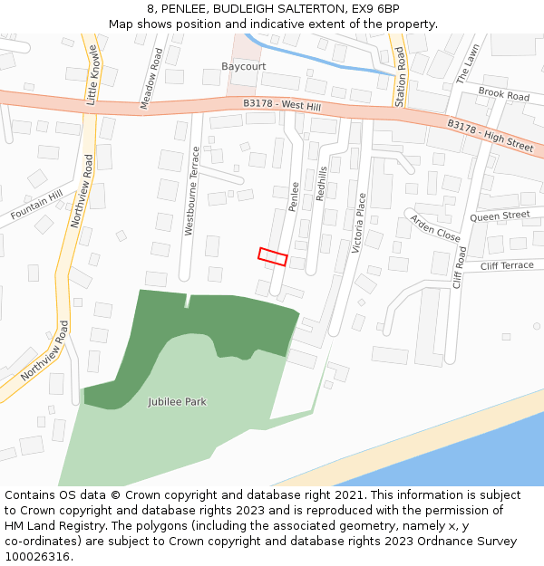 8, PENLEE, BUDLEIGH SALTERTON, EX9 6BP: Location map and indicative extent of plot