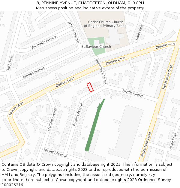 8, PENNINE AVENUE, CHADDERTON, OLDHAM, OL9 8PH: Location map and indicative extent of plot