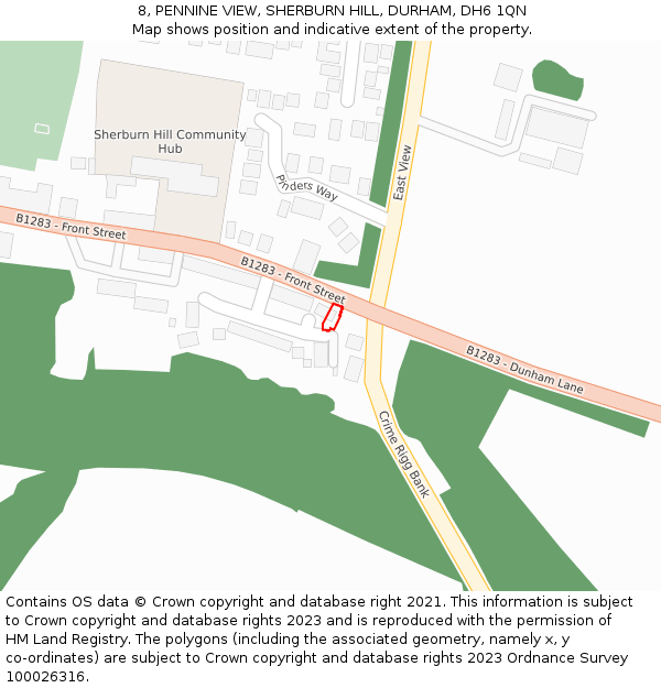 8, PENNINE VIEW, SHERBURN HILL, DURHAM, DH6 1QN: Location map and indicative extent of plot