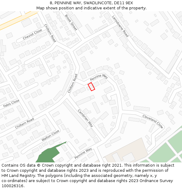 8, PENNINE WAY, SWADLINCOTE, DE11 9EX: Location map and indicative extent of plot