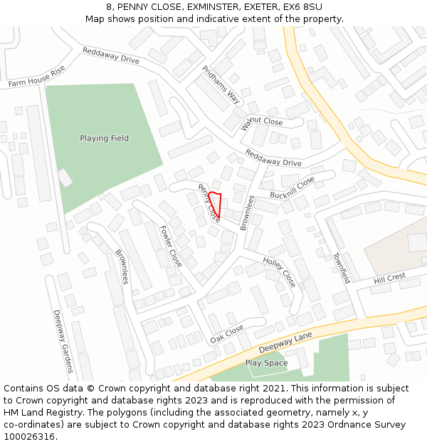 8, PENNY CLOSE, EXMINSTER, EXETER, EX6 8SU: Location map and indicative extent of plot