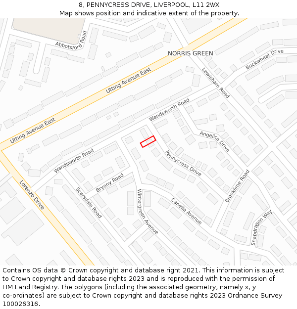 8, PENNYCRESS DRIVE, LIVERPOOL, L11 2WX: Location map and indicative extent of plot