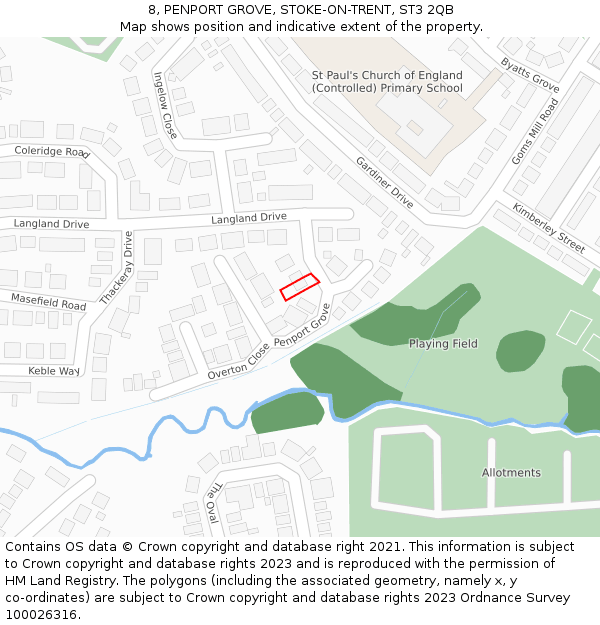 8, PENPORT GROVE, STOKE-ON-TRENT, ST3 2QB: Location map and indicative extent of plot