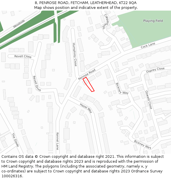 8, PENROSE ROAD, FETCHAM, LEATHERHEAD, KT22 9QA: Location map and indicative extent of plot