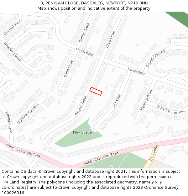 8, PENYLAN CLOSE, BASSALEG, NEWPORT, NP10 8NU: Location map and indicative extent of plot