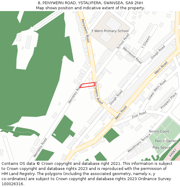 8, PENYWERN ROAD, YSTALYFERA, SWANSEA, SA9 2NH: Location map and indicative extent of plot