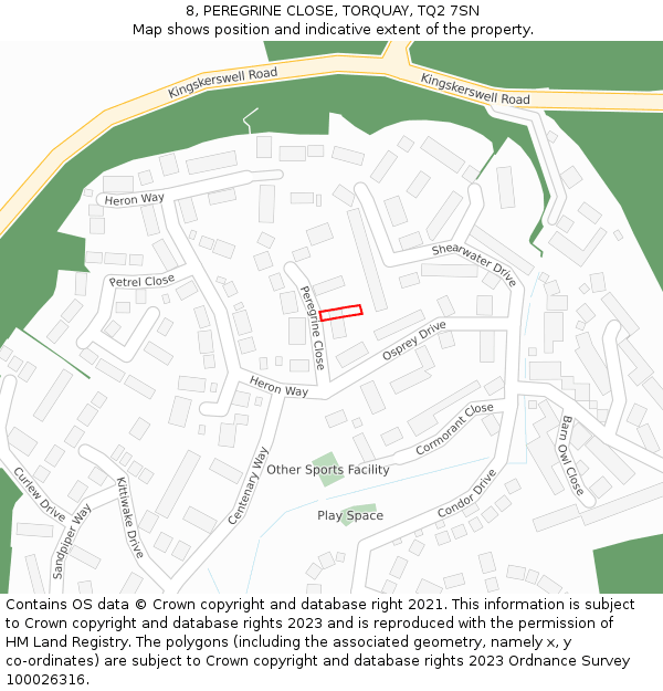 8, PEREGRINE CLOSE, TORQUAY, TQ2 7SN: Location map and indicative extent of plot