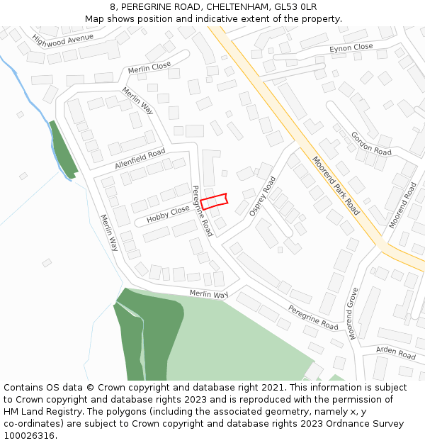 8, PEREGRINE ROAD, CHELTENHAM, GL53 0LR: Location map and indicative extent of plot