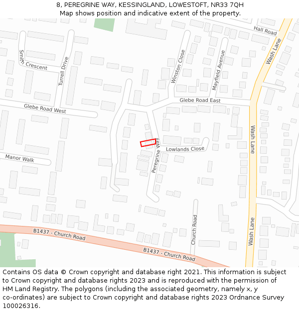 8, PEREGRINE WAY, KESSINGLAND, LOWESTOFT, NR33 7QH: Location map and indicative extent of plot