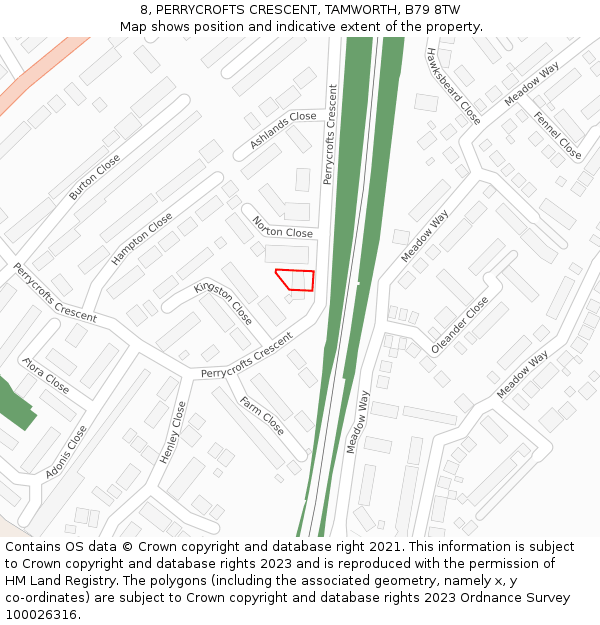 8, PERRYCROFTS CRESCENT, TAMWORTH, B79 8TW: Location map and indicative extent of plot