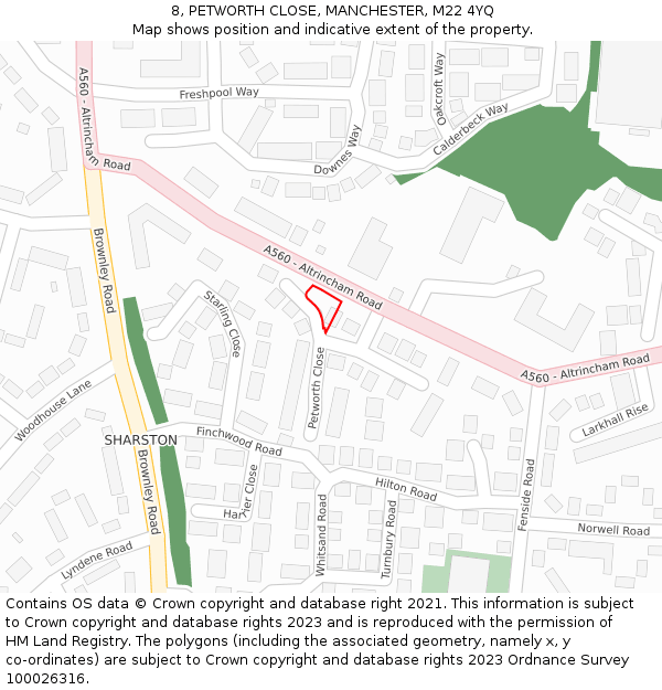 8, PETWORTH CLOSE, MANCHESTER, M22 4YQ: Location map and indicative extent of plot