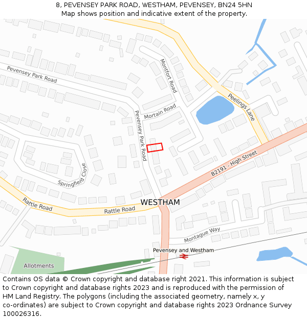 8, PEVENSEY PARK ROAD, WESTHAM, PEVENSEY, BN24 5HN: Location map and indicative extent of plot