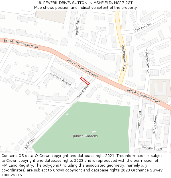 8, PEVERIL DRIVE, SUTTON-IN-ASHFIELD, NG17 2GT: Location map and indicative extent of plot